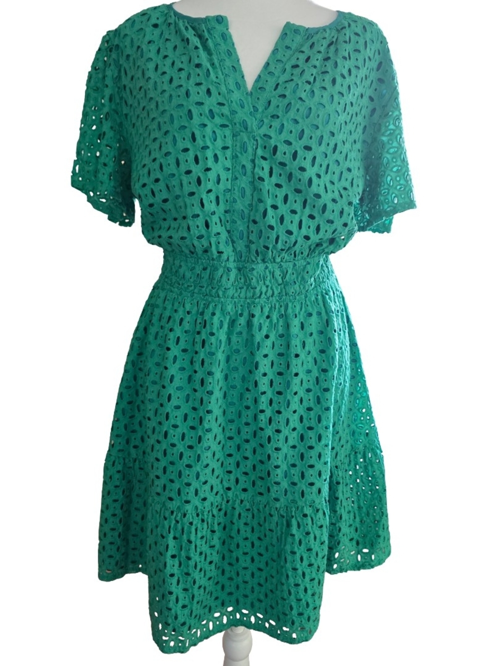 Green Eyelet Short Sleeve Dress